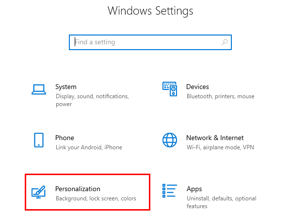 Open Windows 10 Personalization settings